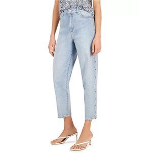 Inc International Concepts Women's High Rise Studded Cropped Mom Jeans